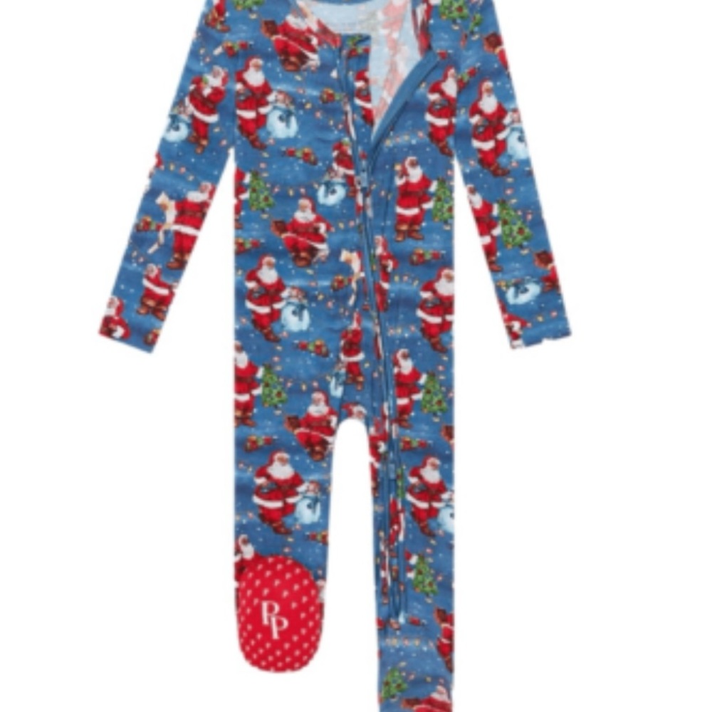 NWOT Posh Peanut Blue and Red Santa Footies